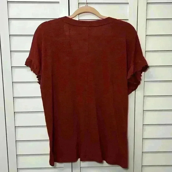 Sonoma Linen Blend V-Neck Ruffle Sleeve Casual Top Size Large Burgundy - Picture 5 of 5